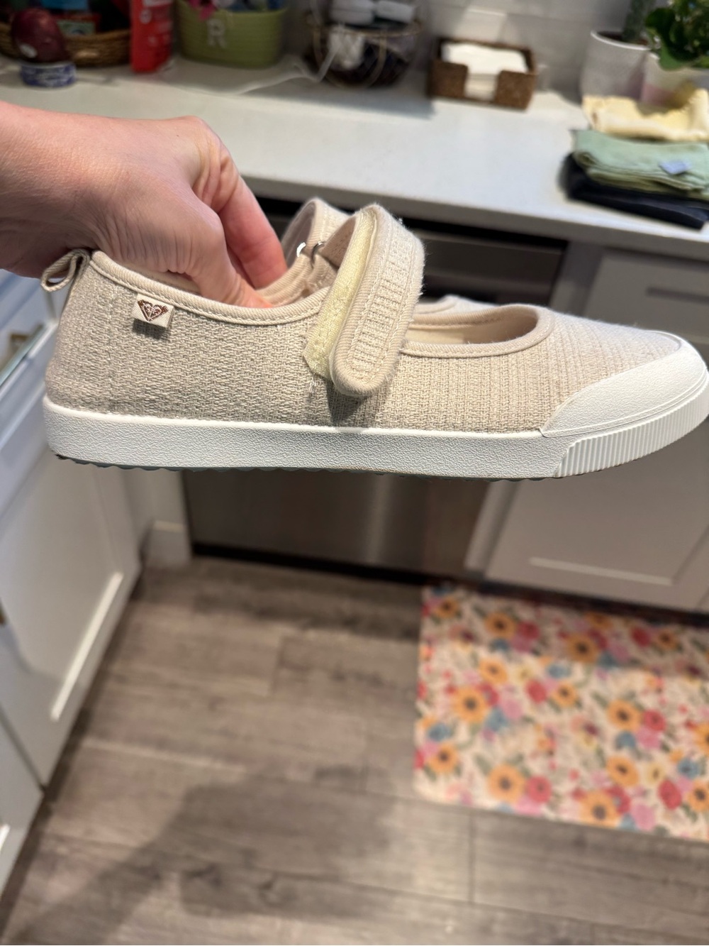 Roxy Cream Mary Jane Sneaker with Velcro Strap